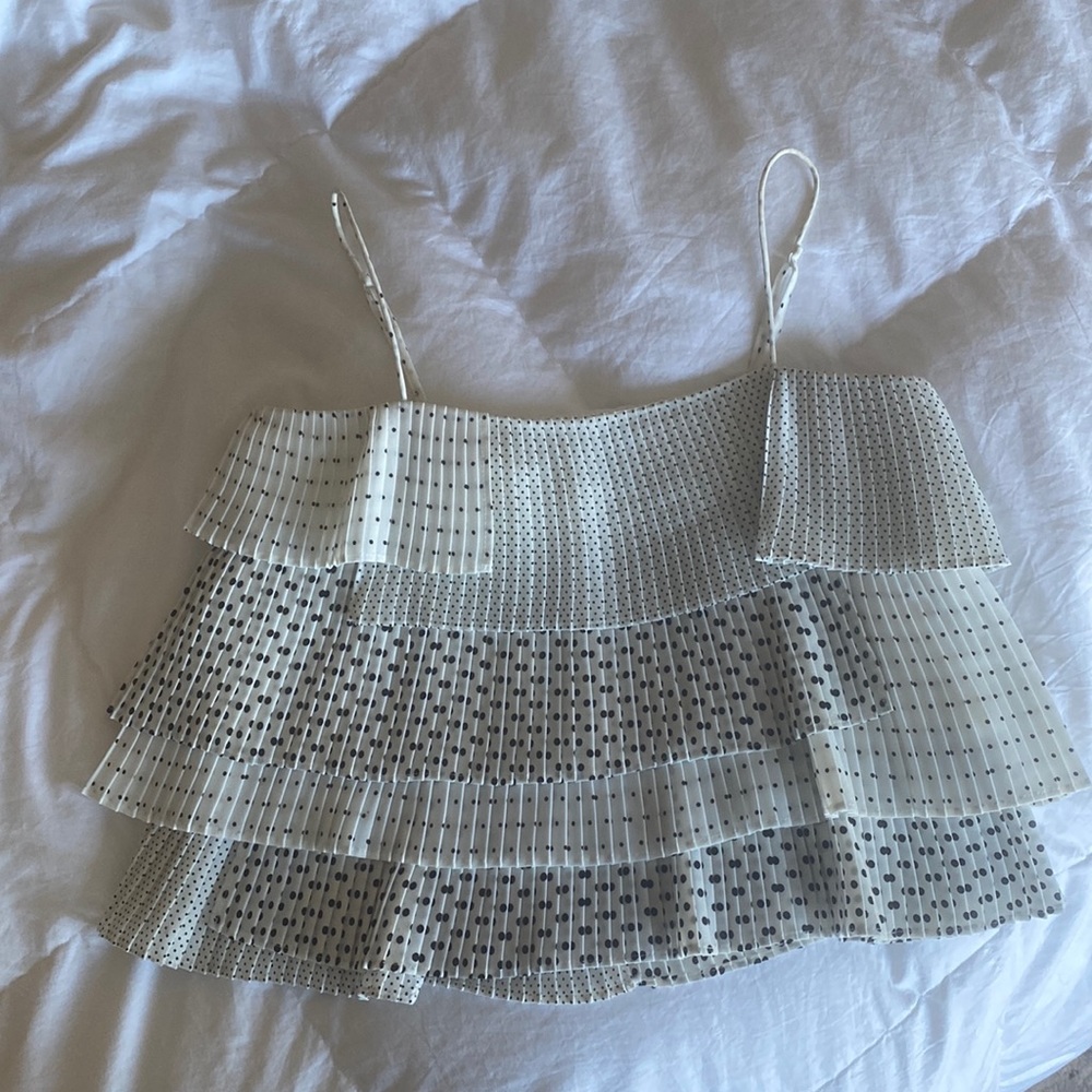 C/MEO Collective tier ruffle polka dot top in black and white